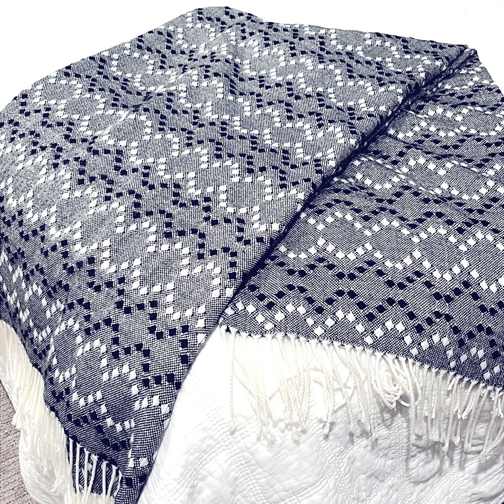 EUC West Elm Black & Gray Geometric Throw Blanket